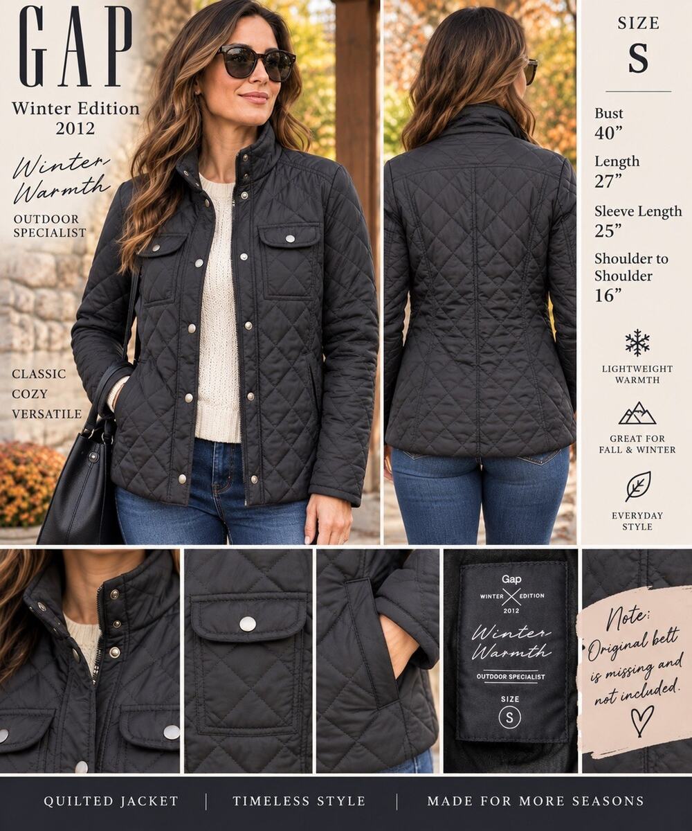 Gap Winter Edition 2012 Women’s Small Black Quilted Jacket Snap Front Pockets